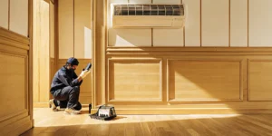 A technician troubleshooting why a ductless mini-split is not cooling.