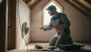HVAC technician inspecting home ductwork in San Antonio